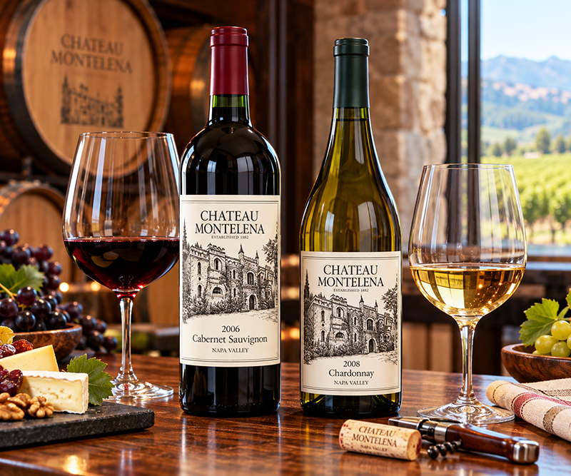 Chateau Montelena Napa Valley Cabernet Sauvignon 2006 and Chateau Montelena Napa Valley Chardonnay 2008. <a href="#taste">Click here for tasting notes.</a>