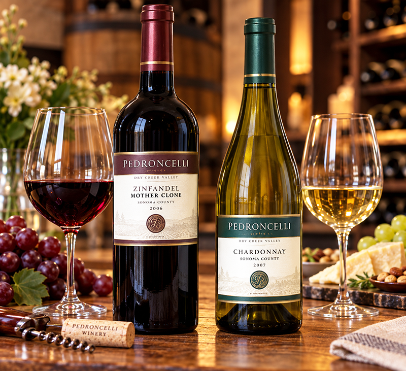 Pedroncelli Winery Mother Clone Zinfandel 2006 and Pedroncelli Winery Chardonnay 2007
