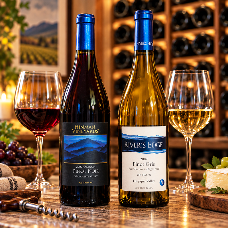 Hinman Vineyards Pinot Noir 2007 and River’s Edge Pinot Gris 2007