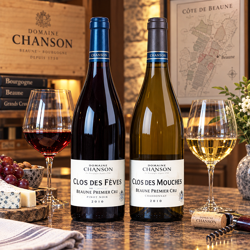 Domaine Chanson Clos Des Fèves Pinot Noir 2010 and Domaine Chanson Clos des Mouches Chardonnay 2010.