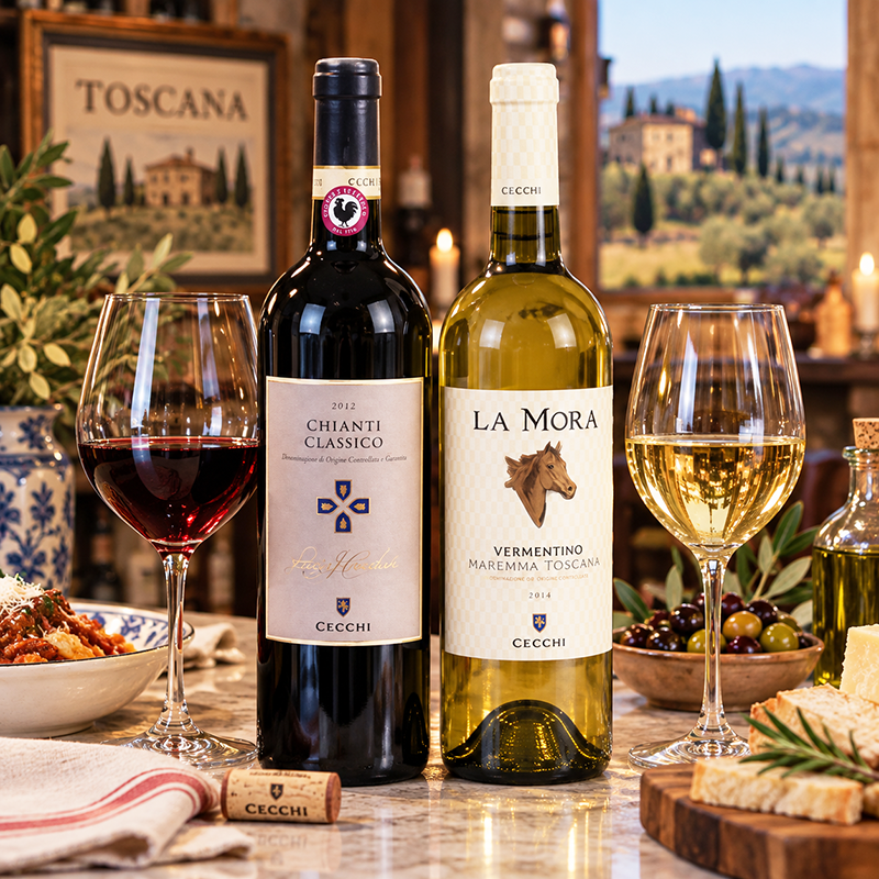 Cecchi Chianti Classico 2012 and Cecchi La Mora Vermentino 2014.