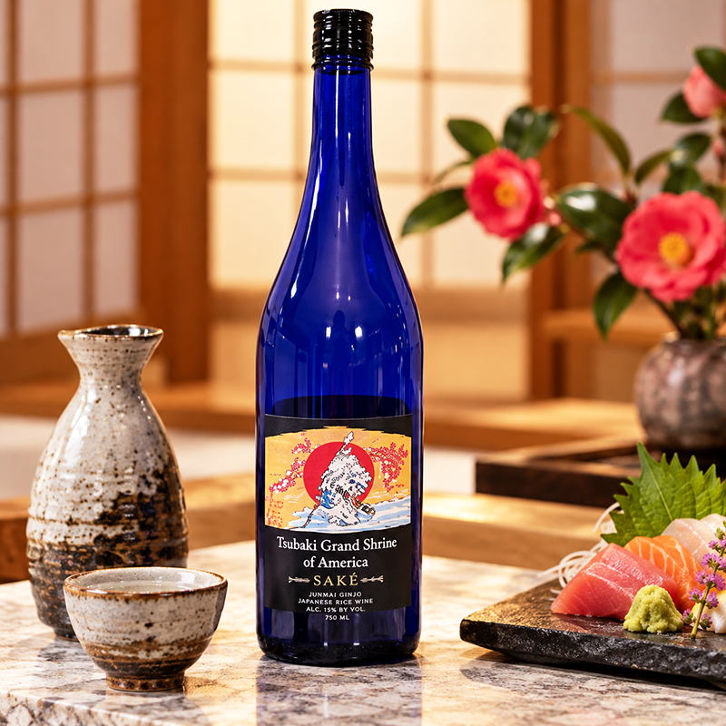 Tsubaki Grand Shrine of America Saké. <a href="#taste">Click here for tasting notes. </a>