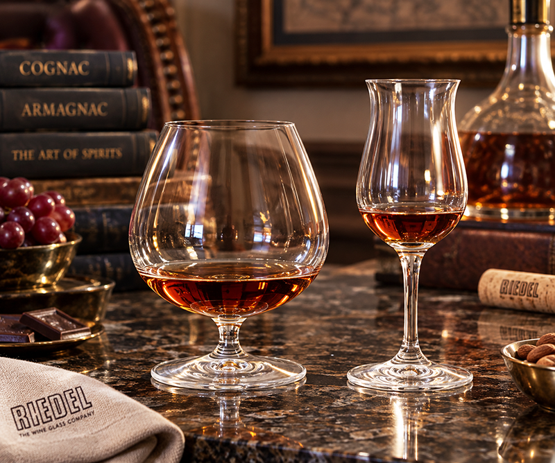 L: Riedel Brandy Snifter  /  R: Riedel Cognac Hennessey Glass