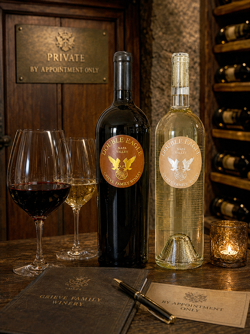 Grieve Family Winery Double Eagle Red Wine 2018 and Grieve Family Winery Double Eagle Sauvignon Blanc 2018.