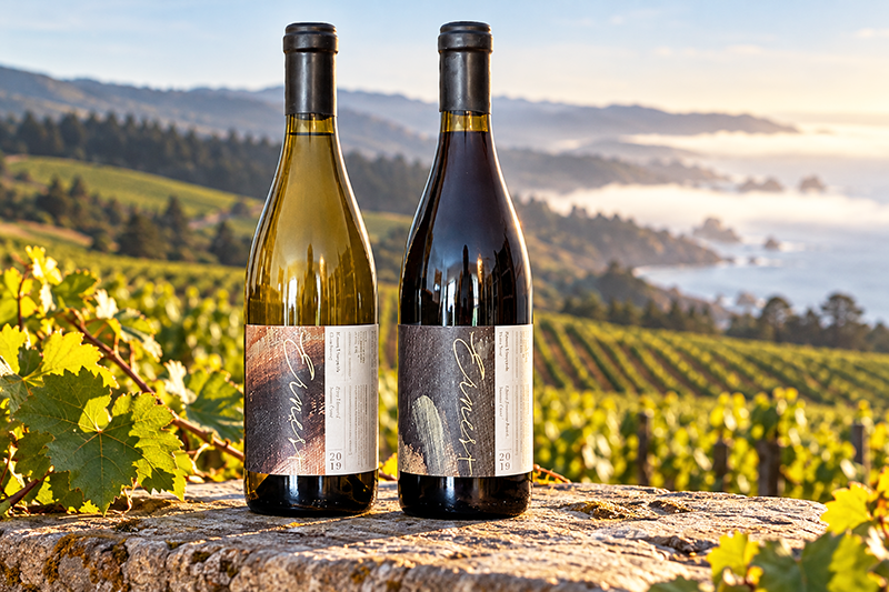 Ernest Vineyards Joyce Vineyard Chardonnay and Ernest Vineyards Cleary Freestone Ranch Pinot Noir. <a href="#taste">Click here for tasting notes.</a>