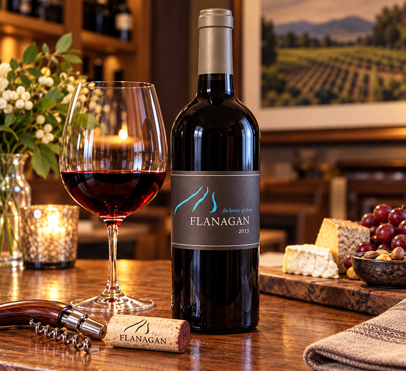 Flanagan The Beauty of Three Proprietary Red 2015. <a href="#taste">Click here for tasting notes.</a>