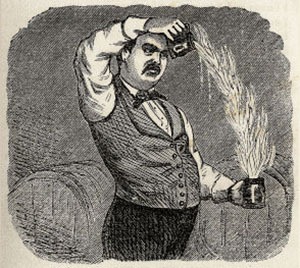 Thomas mixing his signature drink, The Blue Blazer. By Unknown engraver - Museum of the American Cocktail
