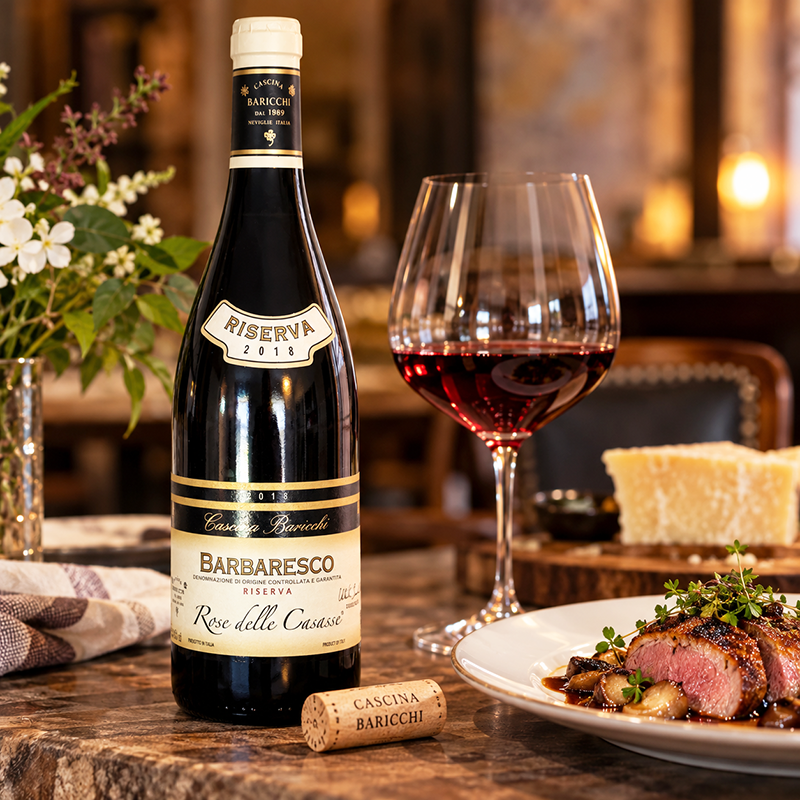 Cascina Baricchi "Rose delle Casasse" Barbaresco Riserva 2018. <a href="#taste">Click here for tasting notes.,</a>
