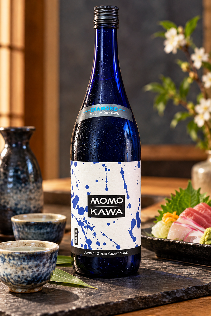Momokawa Diamond Saké. <a href="#taste">Click here for tasting notes.</a>